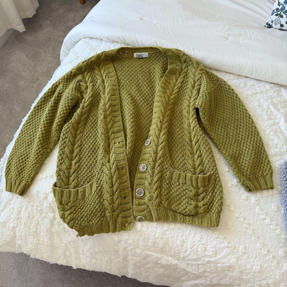 Olive Green Cable Knit Cardigan Sweater